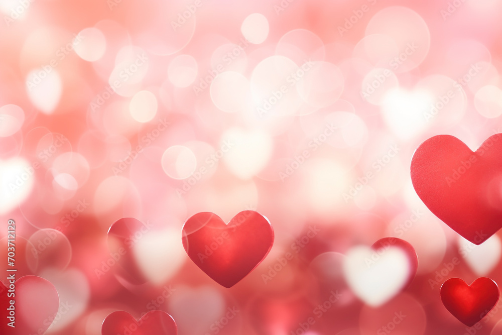 Valentine's Day red background with blurred hearts