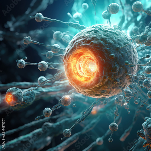 Cellular Therapy and Regeneration, the microscope of cell, Embryonic stem cells. on white background
