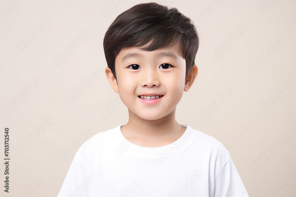 Asian smiling kid boy studio portrait, simple background. AI generative Asian smiling kid boy studio portrait, simple background. AI generative