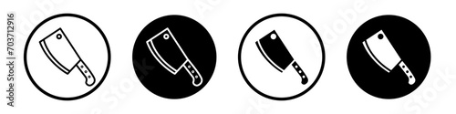 Cleaver for meat icon set. Butchur Knife For Meat Cutting vector symbol in a black filled and outlined style. Cleaver chopper symbol.