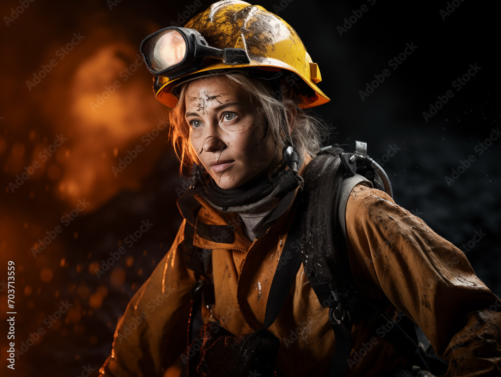 Female miner at work close-up. Woman career concept Female miner at work close-up. Woman career concept