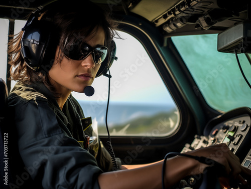 Female pilot at work close-up. Woman career concept