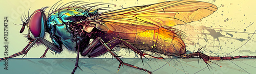 Insect fly close-up. Illustration On The Theme Of Insects, Microcosm, Organisms And Nature.