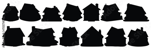 House building silhouettes set, large pack of vector silhouette design, isolated white background