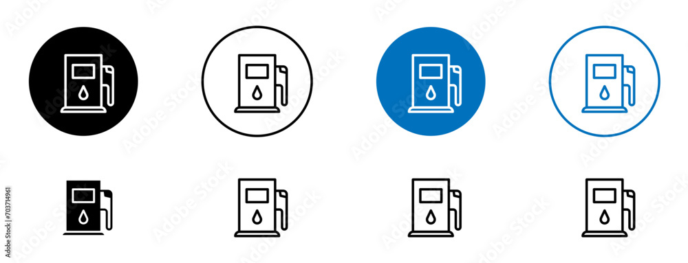 Fuel pump line icon set. Gas station symbol in black and blue color.