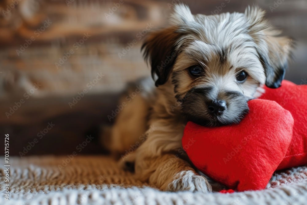 Puppy with plush sof red heart Lover Valentine puppy dog with a red heart Puppy with plush sof red heart Lover Valentine puppy dog with a red heart