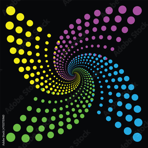 Multicolor dotted spiral vortex star vector Mandala illustration