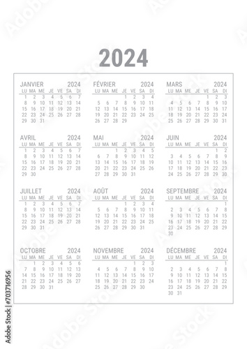 Calendrier 2024 à imprimer Annuel A4