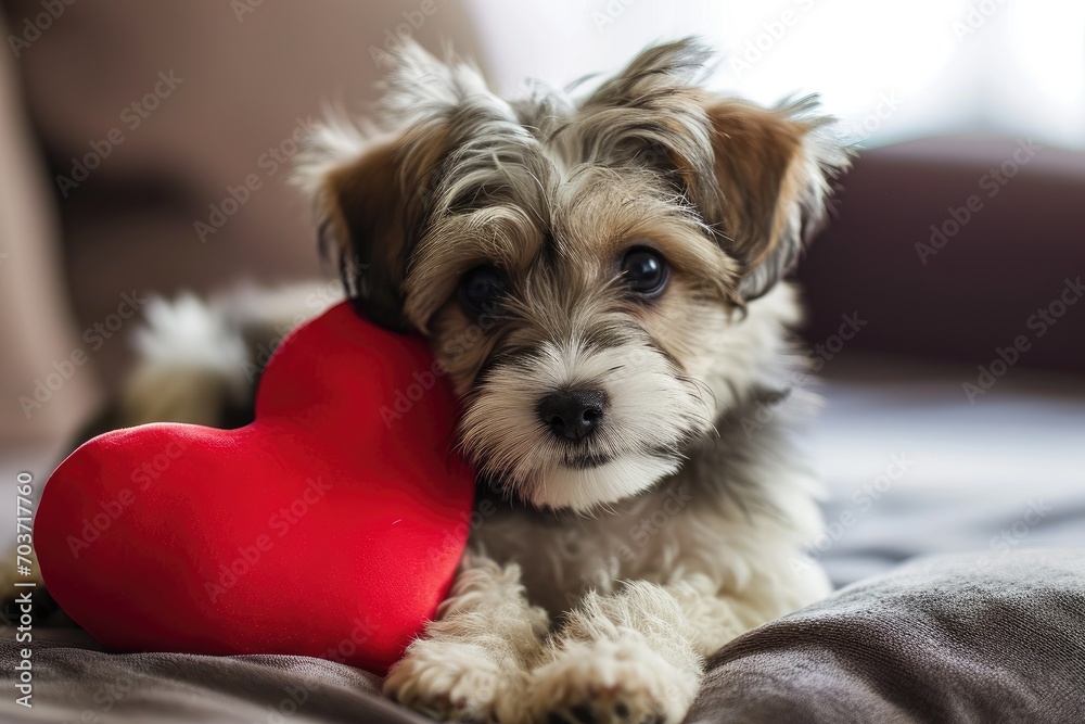 Puppy with plush sof red heart Lover Valentine puppy dog with a red heart Puppy with plush sof red heart Lover Valentine puppy dog with a red heart