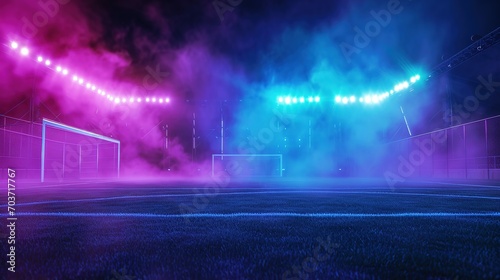 textured soccer game field with neon fog - center, midfield