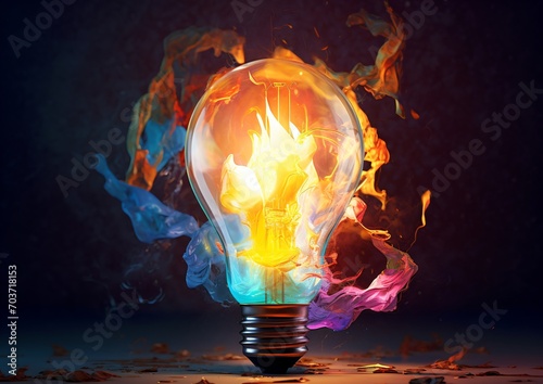 Light bulb with colorful smoke