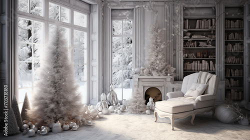 Cozy winter living room with Christmas tree. Christmas and New Year concept © Artem81
