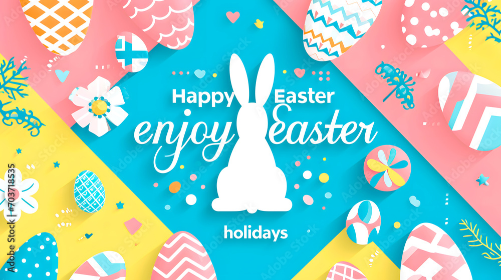 Bright Easter Greeting Design with Bunny and Eggs