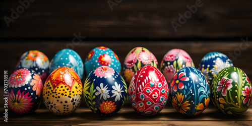 Seamless background easter eggs in colorful colors  Easter eggs background  A basket of easter eggs with a flower on the bottom. 