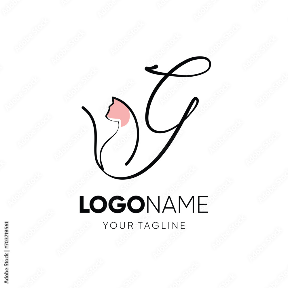 Fototapeta premium Letter G Funny Cute Cat Logo Design Vector Icon Graphic Emblem Illustration Background Template