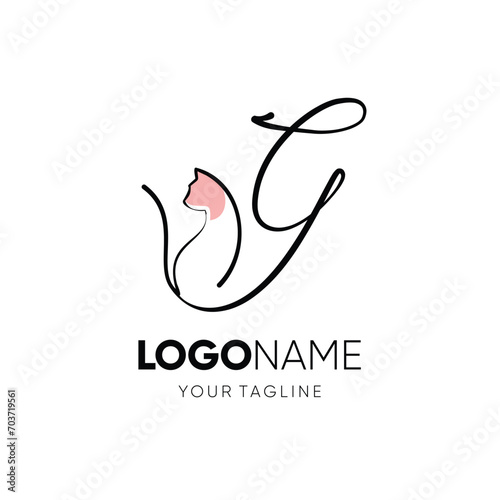 Letter G Funny Cute Cat Logo Design Vector Icon Graphic Emblem Illustration Background Template