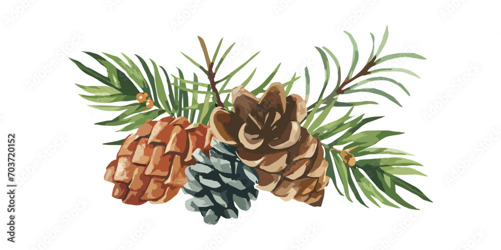 Fototapeta premium watercolor pine cone and branches