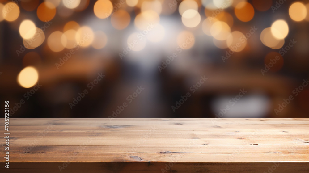empty light wood table top with blurred in coffee shop empty light wood table top with blurred in coffee shop