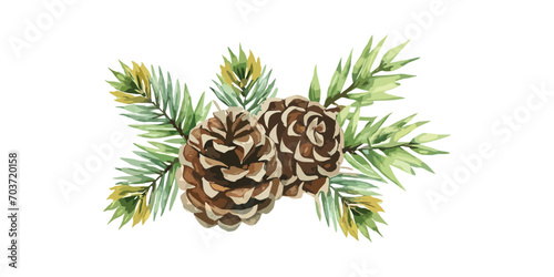 watercolor pine cone and branches