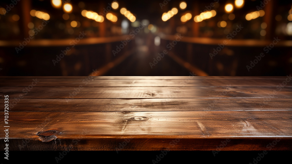 empty real wood table top with light reflection on night scene at restaurant empty real wood table top with light reflection on night scene at restaurant