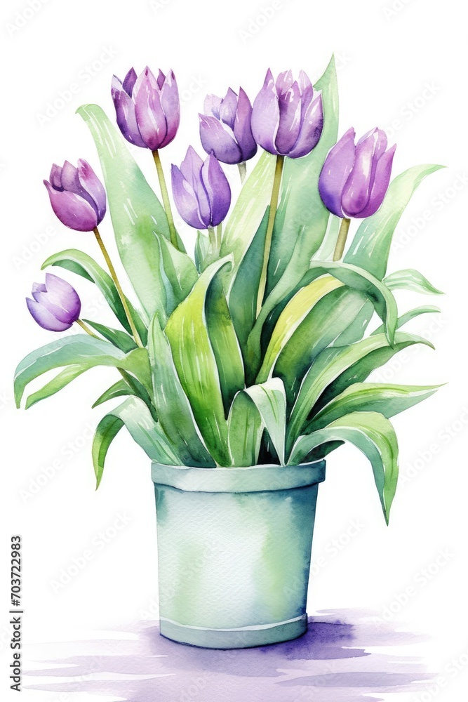 Lilac tulips isolated on white background watercolor. Lilac tulips isolated on white background watercolor.