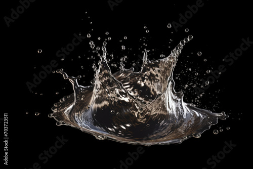 A close-up of a water splash with bubbles on a black background. Perfect for use in advertisements, websites, or any design project that needs a dynamic water element.