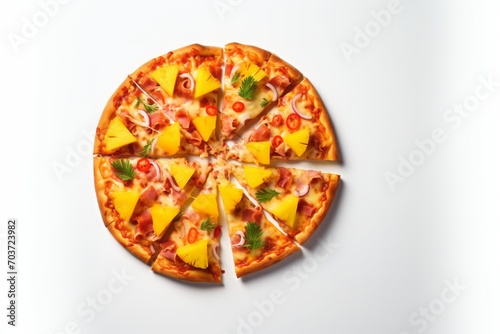 Pepperoni pizza isolated on white background. Italian food concept. Appetizing pizza.