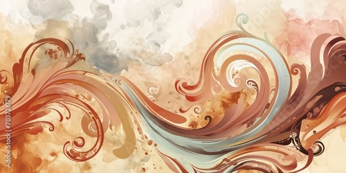 Elegant Curvy Swirl Waves Header with Brown, Light Gray, and Pastel Background Design