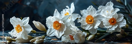 Bouquet Flowers Narcisses White Color Full, Banner Image For Website, Background, Desktop Wallpaper