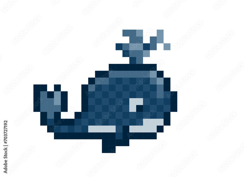 Fototapeta premium The symbol of pixel whale in the blue sea.