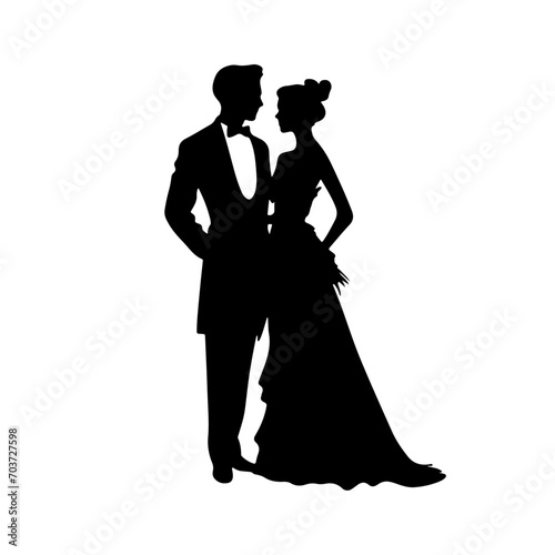 Victorian man and woman silhouette. Vector illustration couple wedding dancing dance ball Gentleman and lady retro