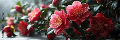 Camellia Flowers On White Background  Banner Image For Website  Background  Desktop Wallpaper