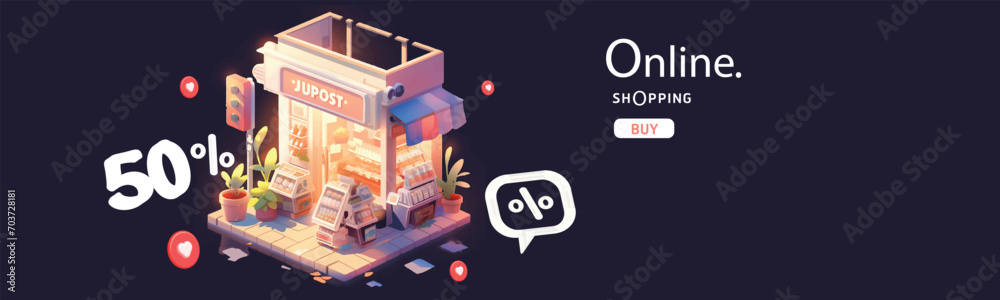 shopping online promotion isometric 3d vector minimal cartoon house 
