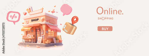 shopping online promotion isometric 3d vector minimal cartoon house 