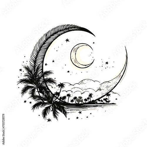 Moon svg, moon png, summer clipart, clipart, moon illustration, palm, tree, beach, tropical, vector, summer, illustration, island, silhouette, sea, sun, nature, travel, ocean, sunset, design, sky, lan