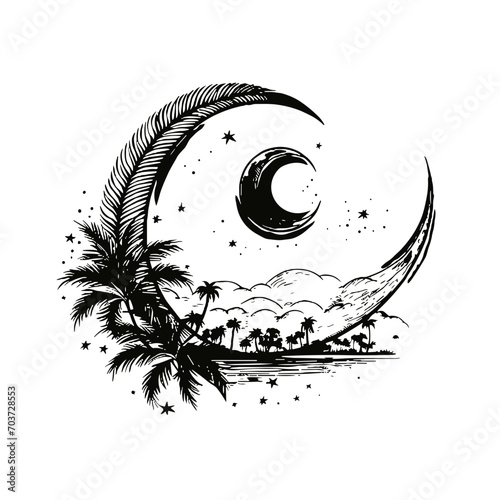 Moon svg, moon png, summer clipart, clipart, moon illustration, palm, tree, beach, tropical, vector, summer, illustration, island, silhouette, sea, sun, nature, travel, ocean, sunset, design, sky, lan