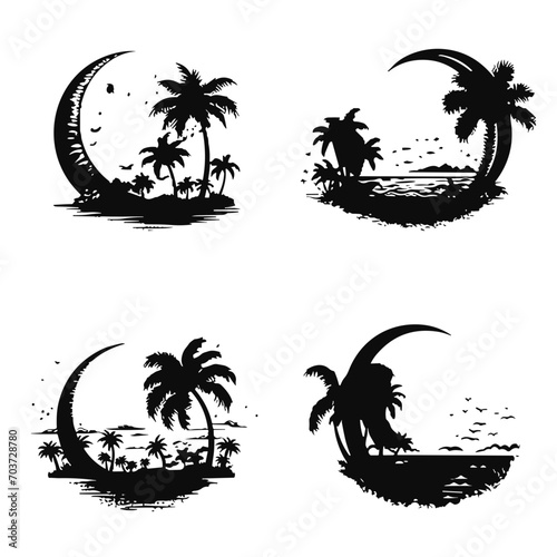 Moon svg, moon png, summer clipart, clipart, moon illustration, palm, tree, beach, tropical, vector, summer, illustration, island, silhouette, sea, sun, nature, travel, ocean, sunset, design, sky, lan