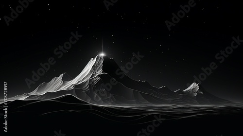 Stylish Black and White Mountain Line Art Wallpaper - Modern Minimalism for Elegant Homes and Offices, Nature-Inspired Graphic Design for a Serene Atmosphere.