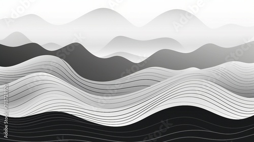 Stylish Black and White Mountain Line Art Wallpaper - Modern Minimalism for Elegant Homes and Offices, Nature-Inspired Graphic Design for a Serene Atmosphere.