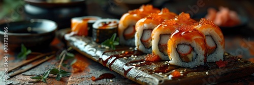 Classic Sushi Roll Seafood Soy Sauce, Banner Image For Website, Background, Desktop Wallpaper photo