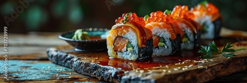 Classic Sushi Roll Seafood Soy Sauce, Banner Image For Website, Background, Desktop Wallpaper photo