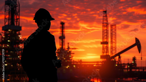 petroleum engineer with oil rigs and energy extraction technology