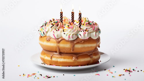 birthday creampuff cake on a white background, Generate AI.
