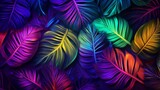 Vibrant tropical foliage flat lay: creative neon color palette inspired by nature