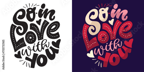 Hand drawn Valentines Day lettering typography text, badge,icon.  Holiday calligraphy with hearts. 100% vector image