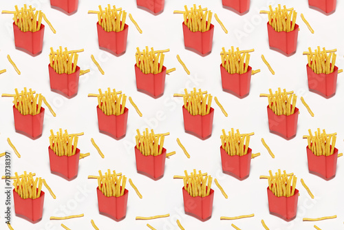 Abstract background copy space of 3D render french fries. Concept for food delivery service, fast food restaurant.