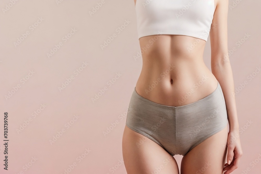 Cropped photo of a slim body isolated on a pink background with copy space. Lady's slim tummy, Health and Cropped photo of a slim body isolated on a pink background with copy space. Lady's slim tummy, Health and
