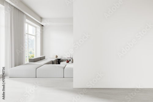 Elegant home living room interior with relax place and window  mock up wall