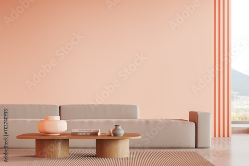 Hotel living room interior with sofa and decoration  window and mockup wall