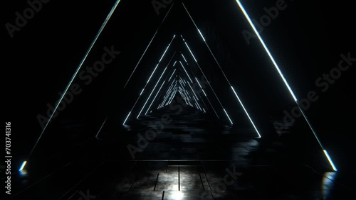 moving forward in sci-fi infinite entrance with triangular shape, seamless loop background video